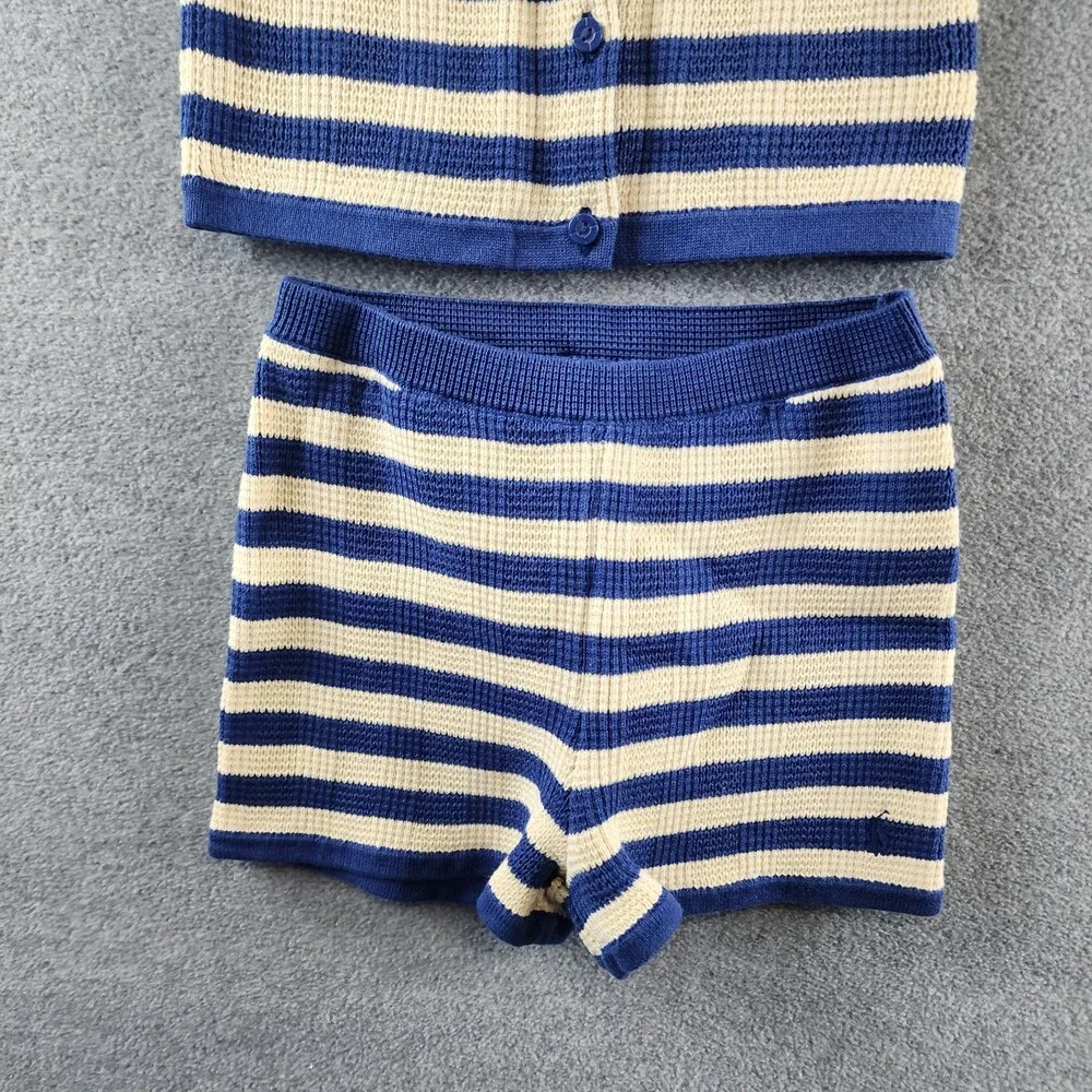Polo Ralph Lauren Sleeveless Striped Sweater Top&Shorts Set Girls 6X Blue/Cream